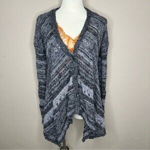 Free People Striped Knit Crochet Sweater Cardigan